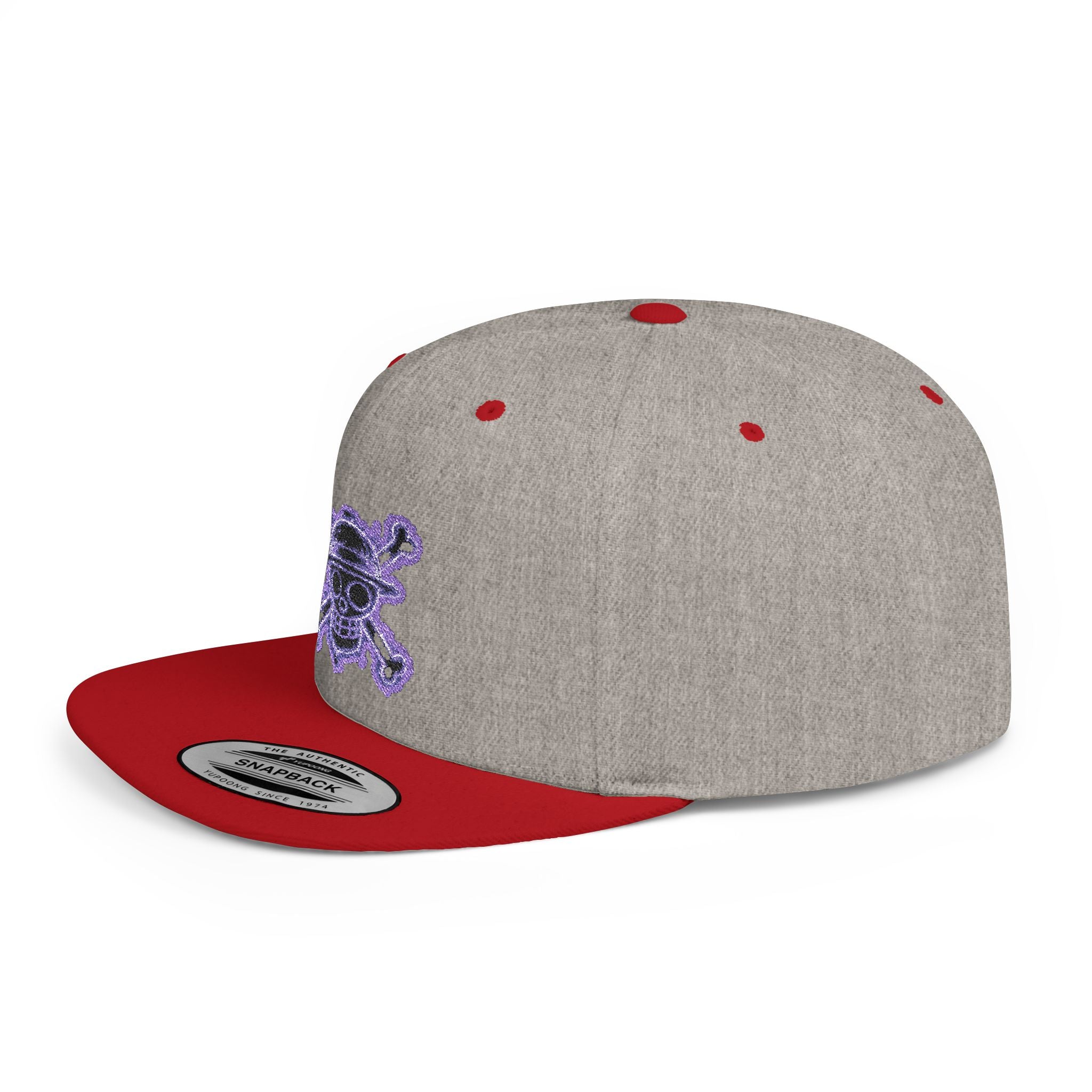 Purple Glitter Skull Snapback Hat - Flat Bill Adjustable Cap