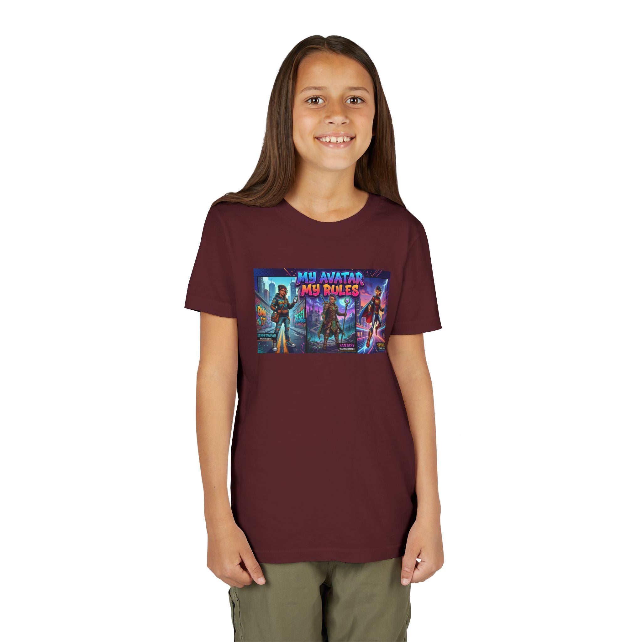 Youth Tee — “MY AVATAR MY RULES” Customizable Character Graphic