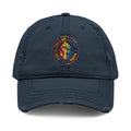 Distressed Embroidered Dad Hat — Retro Rainbow Fist & Smiley Daisy Cap