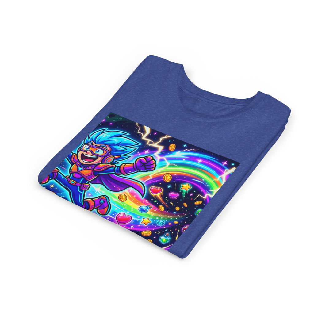 Retro Pixel Explosion Youth Tee — Smiling Avatar, Hearts, Gems & Controllers