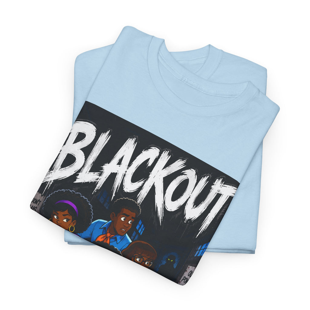 Blackout Graphic Tee — Urban Comic Poster Design with Back Fist Logo