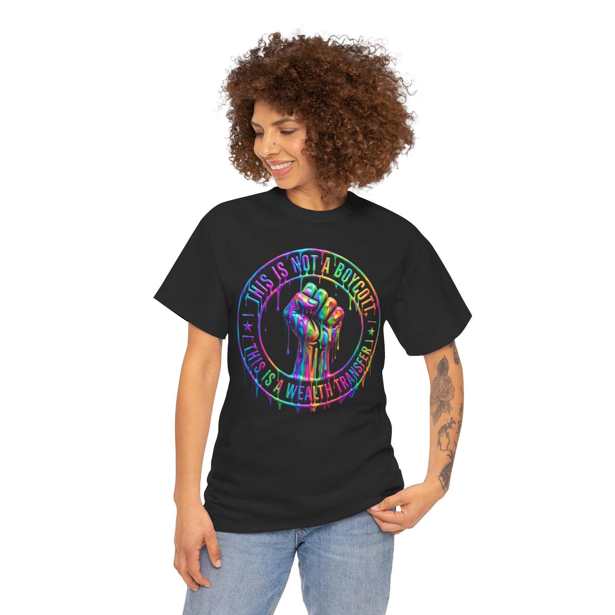 Protest Fist Graphic Tee — "Love Is Love" Rainbow Drip Pride Shirt