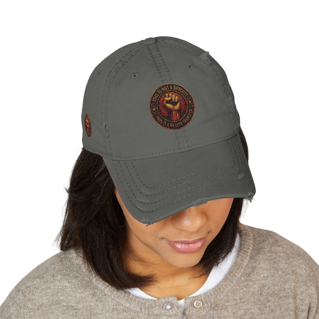 Distressed Embroidered Dad Hat — Raised Fist Patch Vintage Baseball Cap