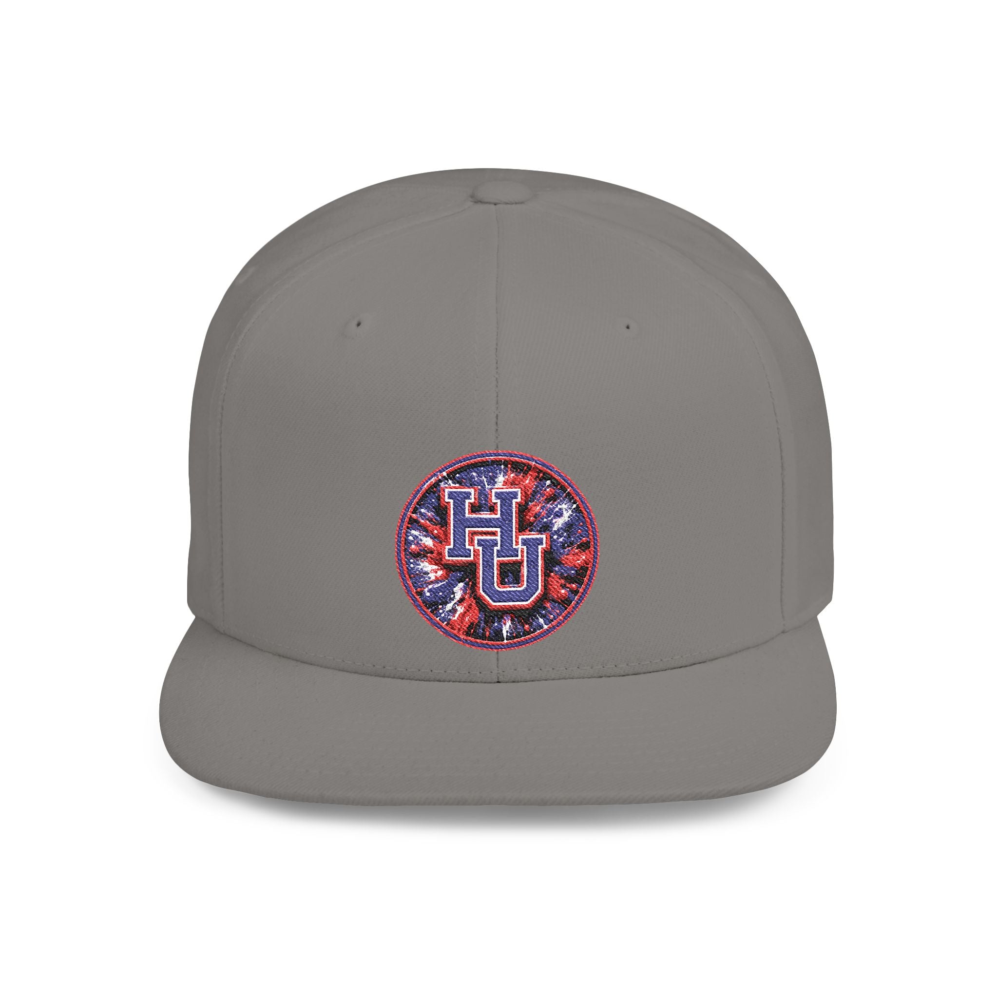 HU Logo Flat Bill Snapback Hat — Red & Blue Sequin Patch Cap