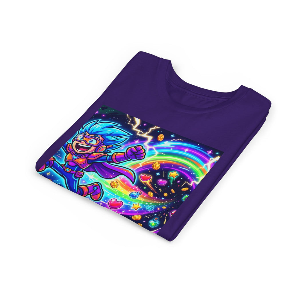 Retro Pixel Explosion Youth Tee — Smiling Avatar, Hearts, Gems & Controllers
