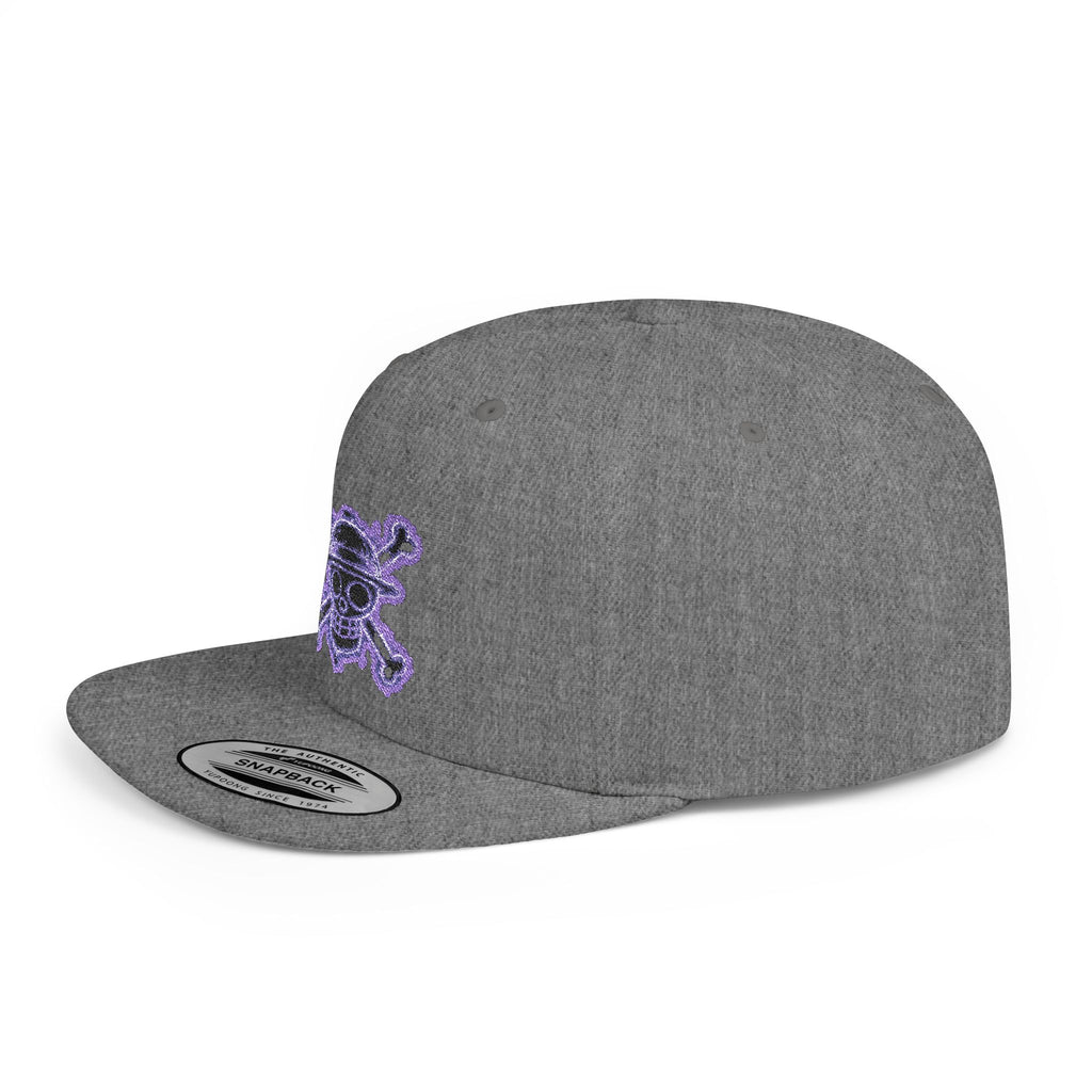 Purple Glitter Skull Snapback Hat - Flat Bill Adjustable Cap