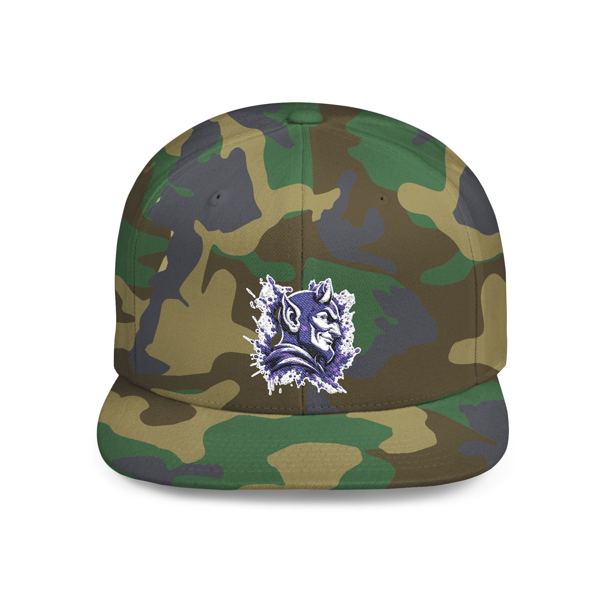 Snapback Hat — Abstract Purple Splash Crown Embroidered Flat Bill