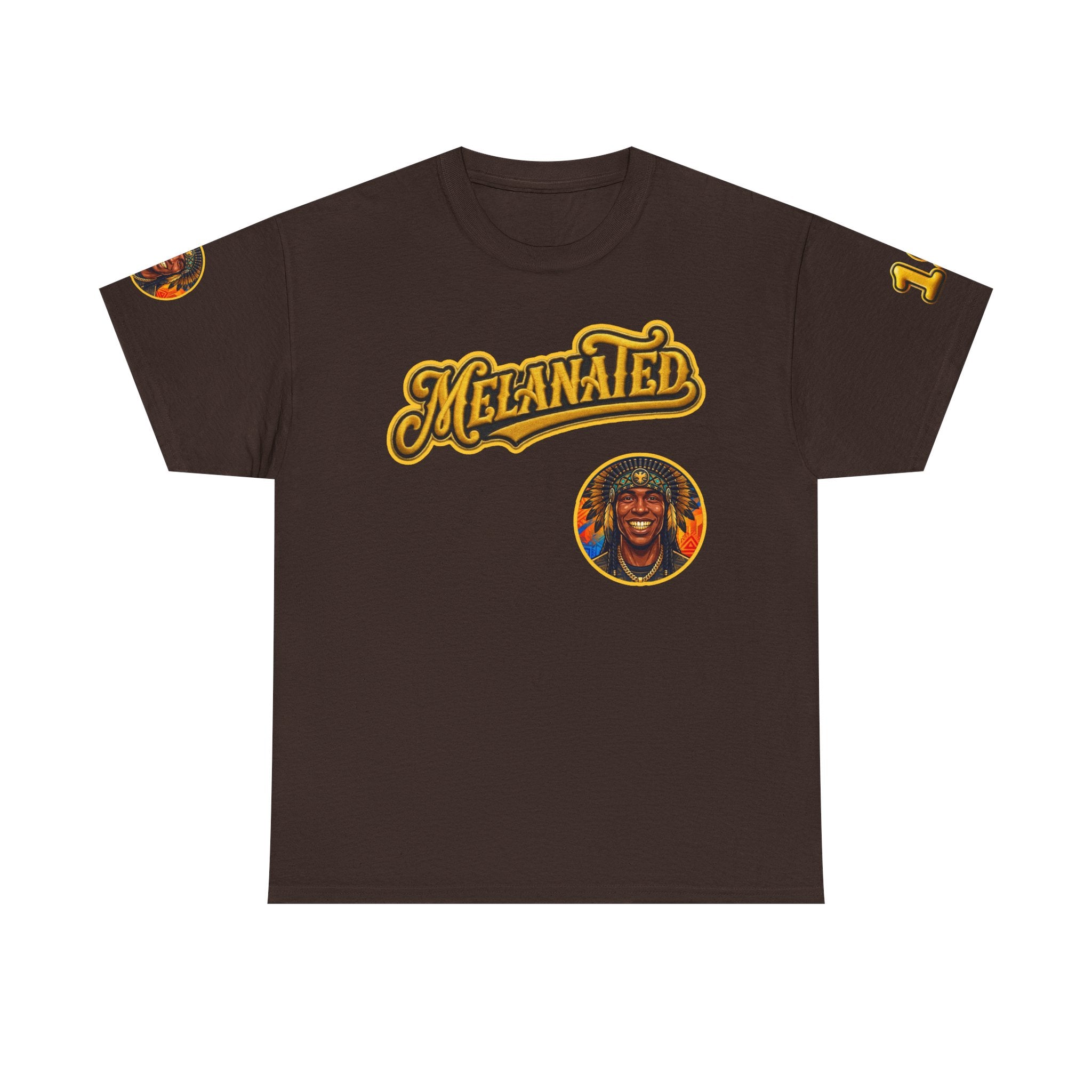 Melanated 19 Graphic Tee — Retro Script Logo & Gold Number Baseball Shirt