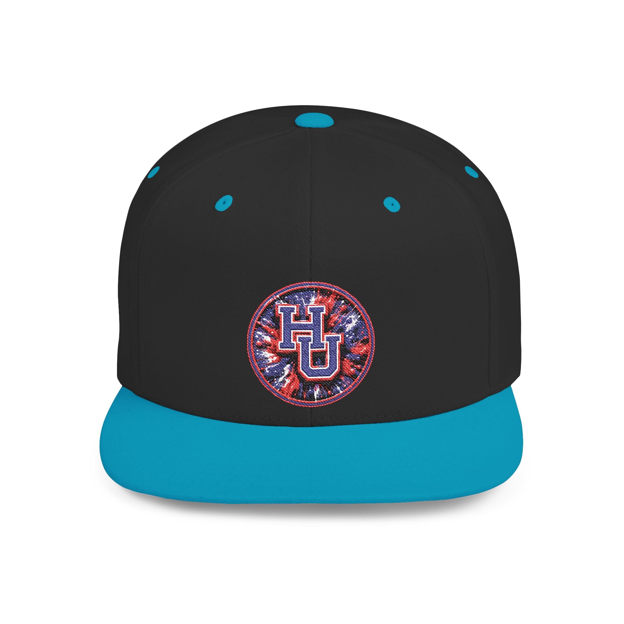 HU Logo Flat Bill Snapback Hat — Red & Blue Sequin Patch Cap