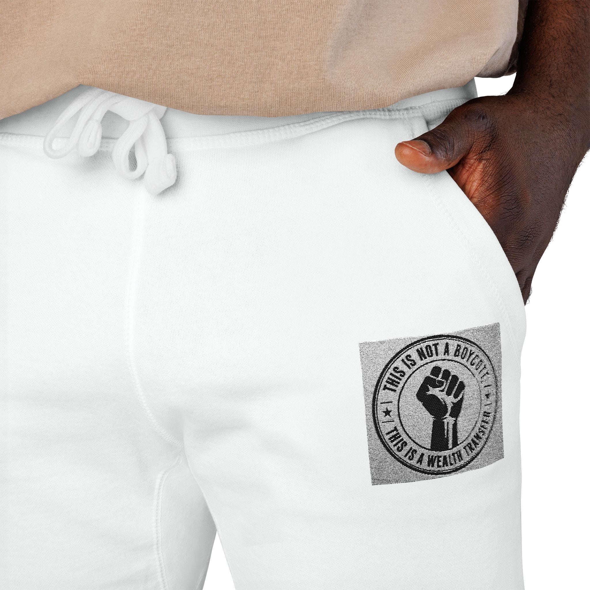 Copy of Embroidered White Fleece Sweatpants — Minimalist Skull Patch Joggers
