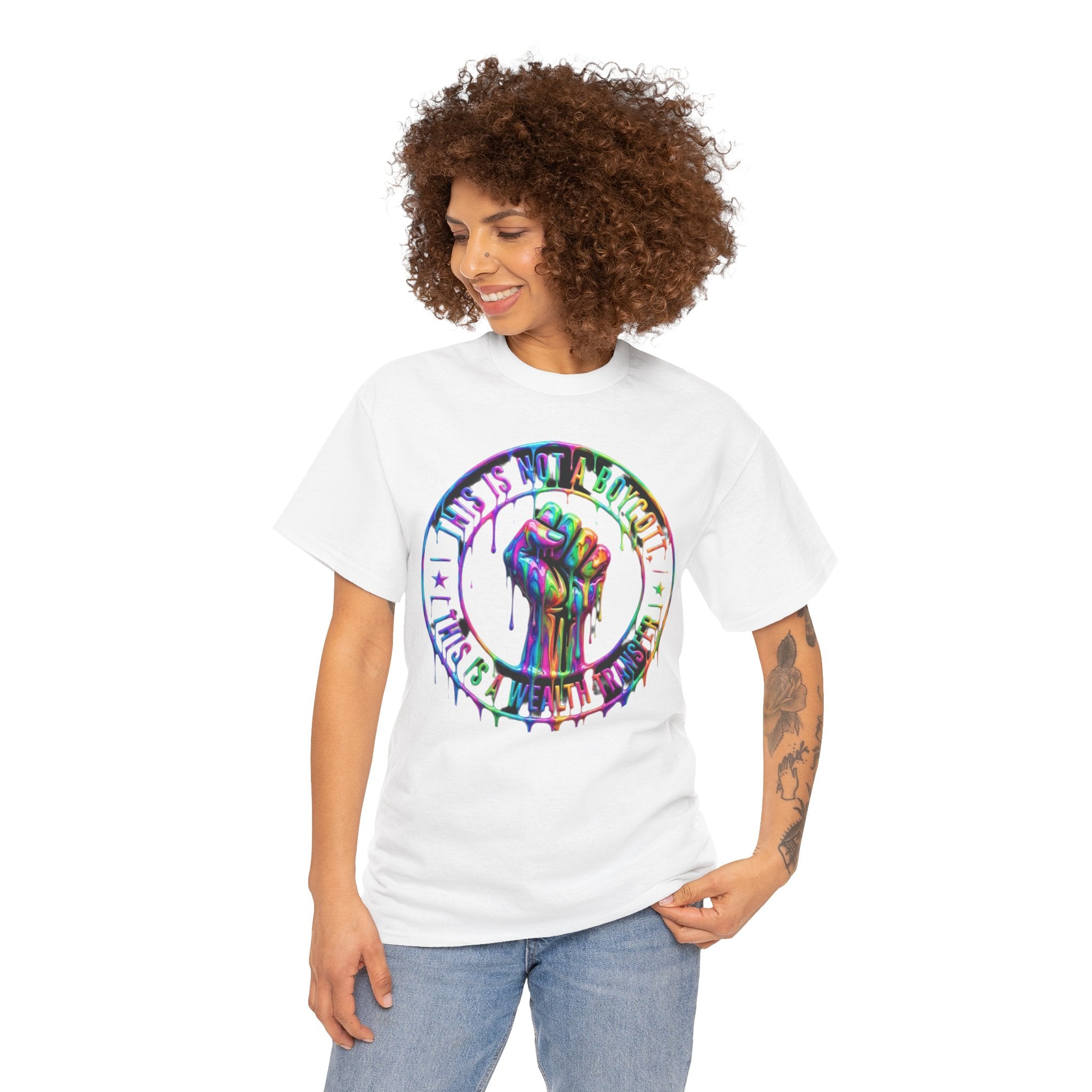 Protest Fist Graphic Tee — "Love Is Love" Rainbow Drip Pride Shirt