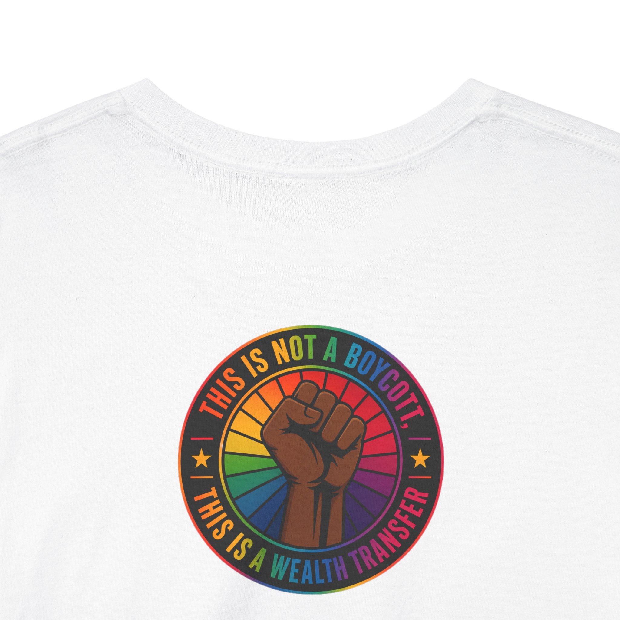 Graphic Tee — "I'm White, But Not THAT White" Illustration with Back Raised Fist Logo