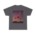 Basketball Jumpman Tee — Retro Skyline Graphic T-Shirt with Red Fist Back Emblem