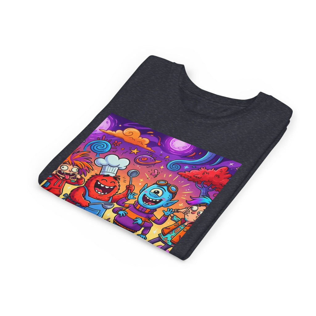 Funny Character Crew Youth Tee — Colorful Crazy Faces Graphic