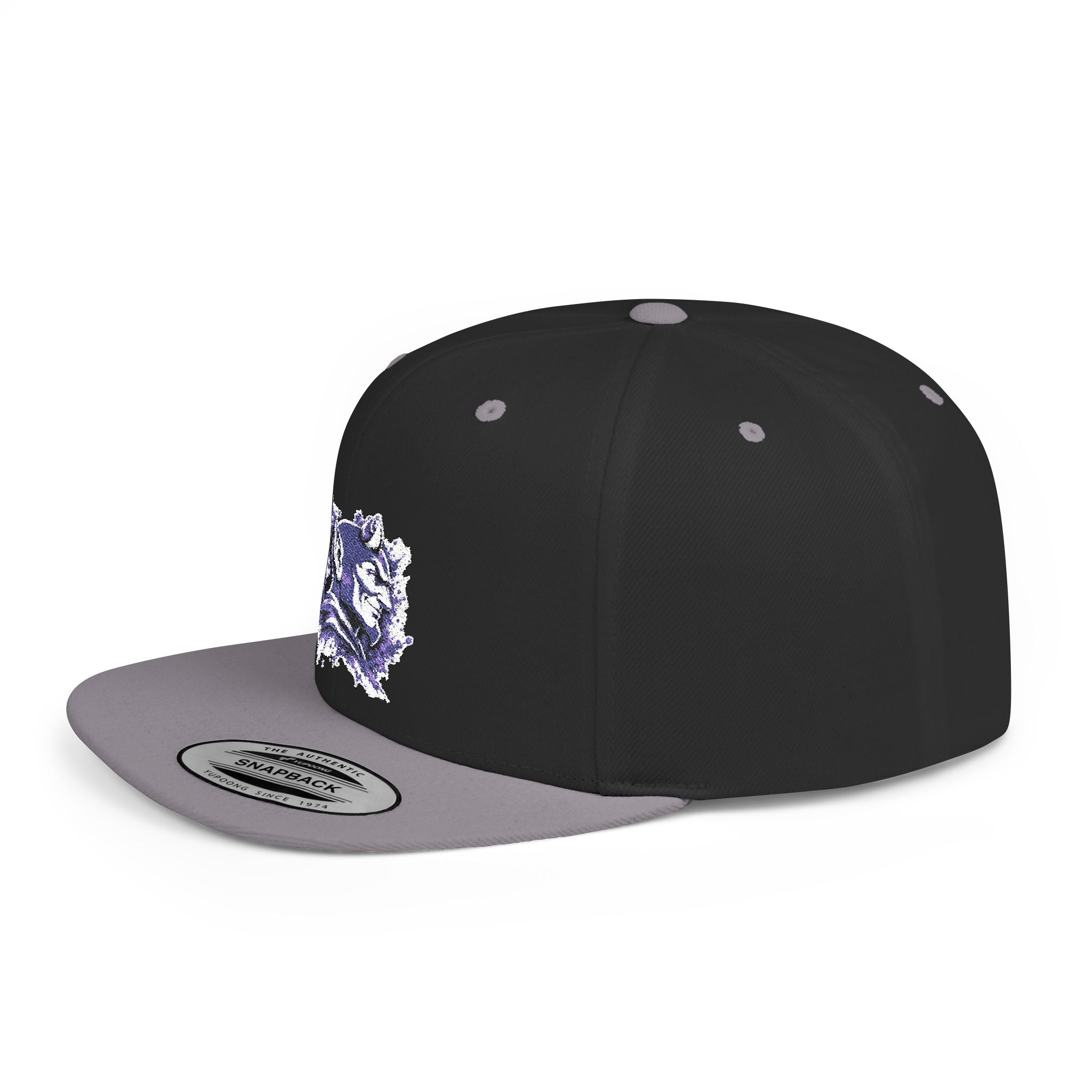 Snapback Hat — Abstract Purple Splash Crown Embroidered Flat Bill