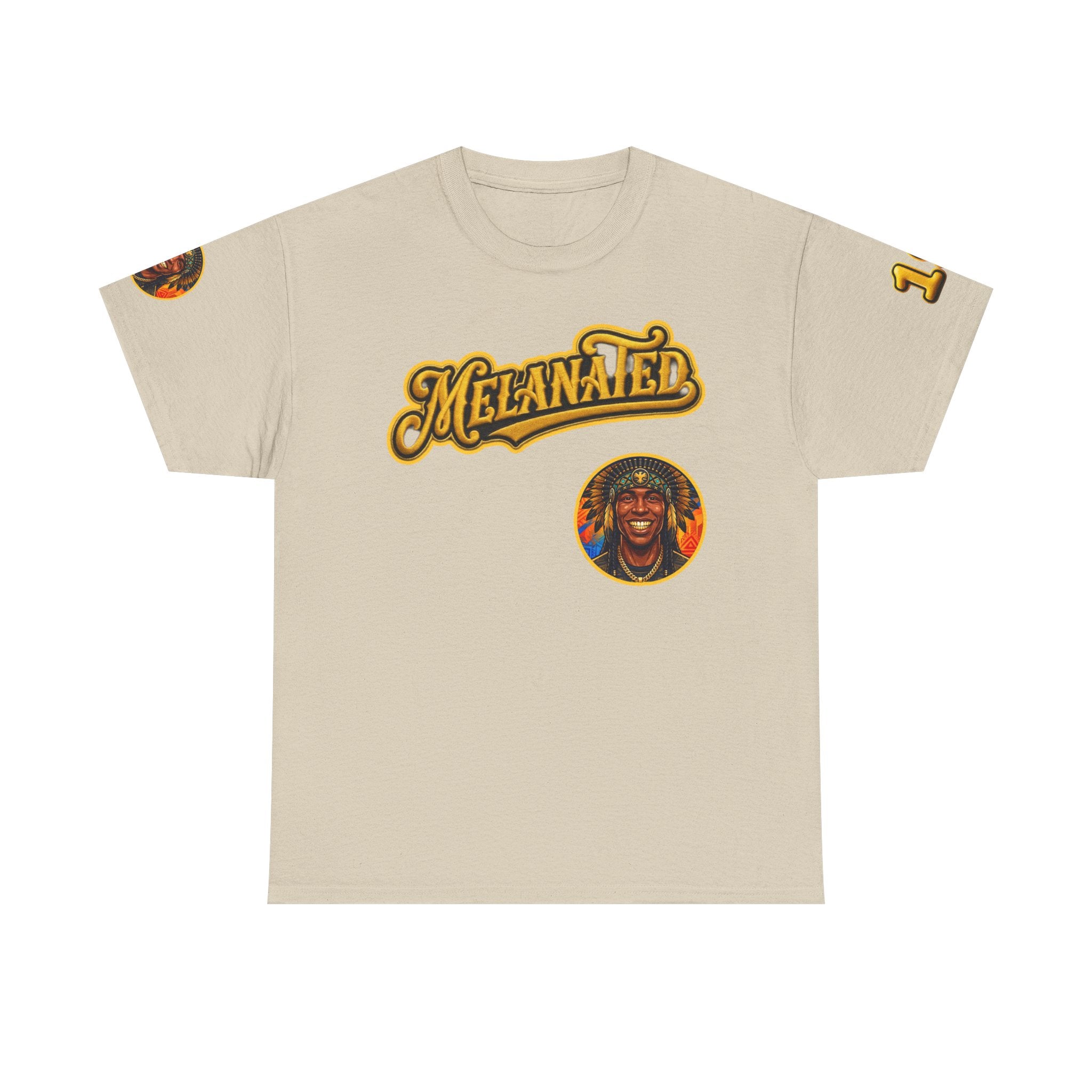 Melanated 19 Graphic Tee — Retro Script Logo & Gold Number Baseball Shirt