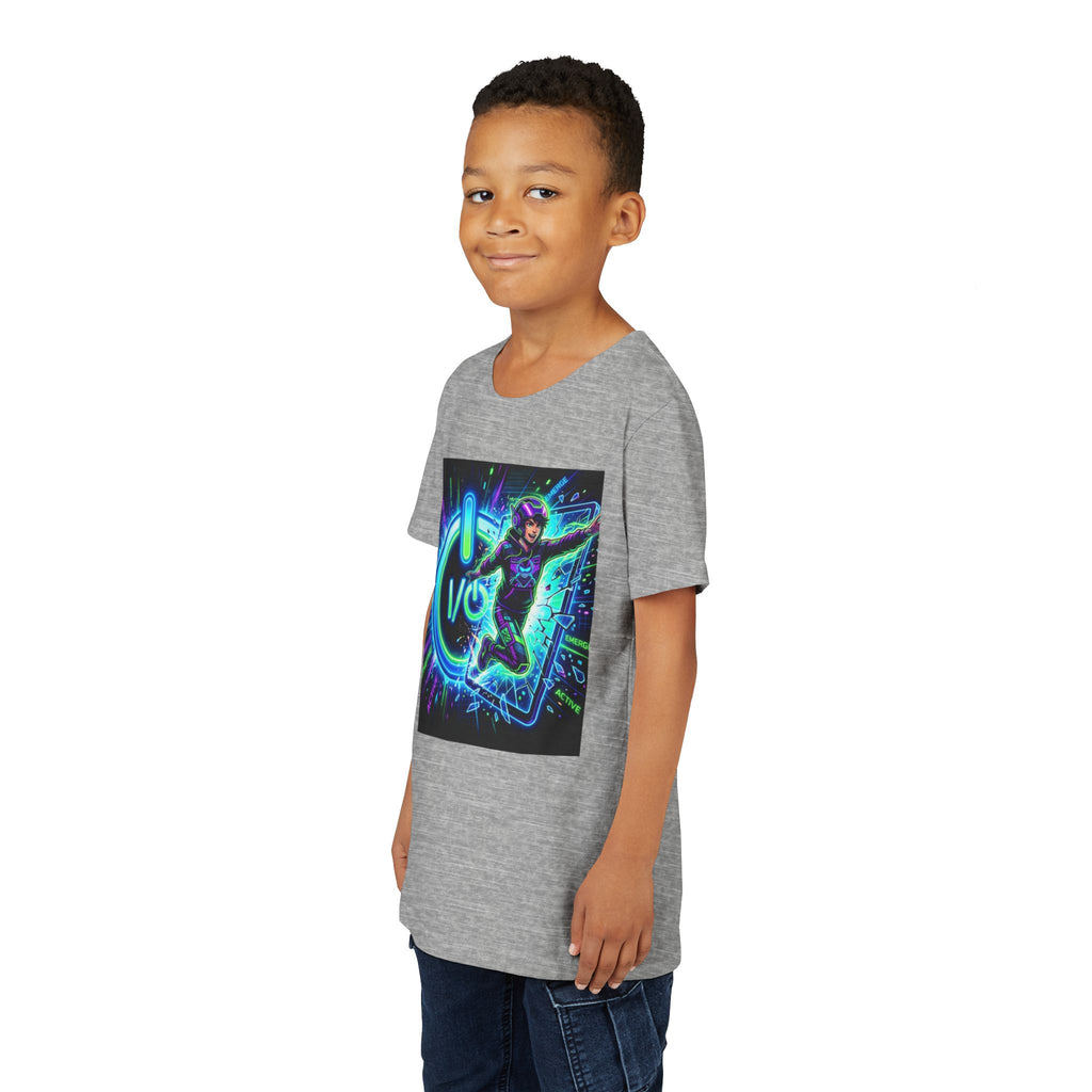 Neon Power Button Tee — Gamer Screen Escape Youth T-Shirt