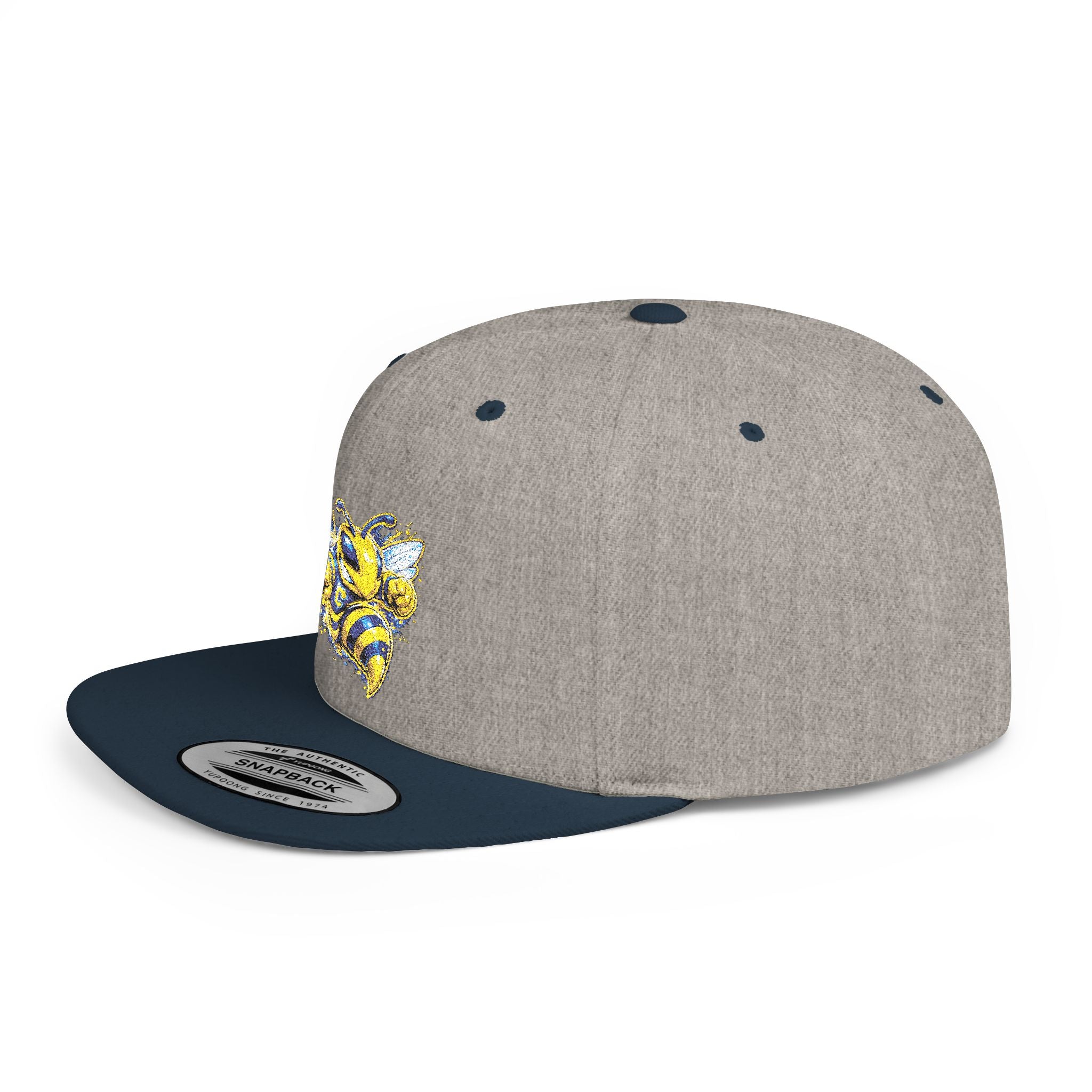 Bee Patch Snapback Hat — Yellow Honeybee Embroidered Flat Bill Cap