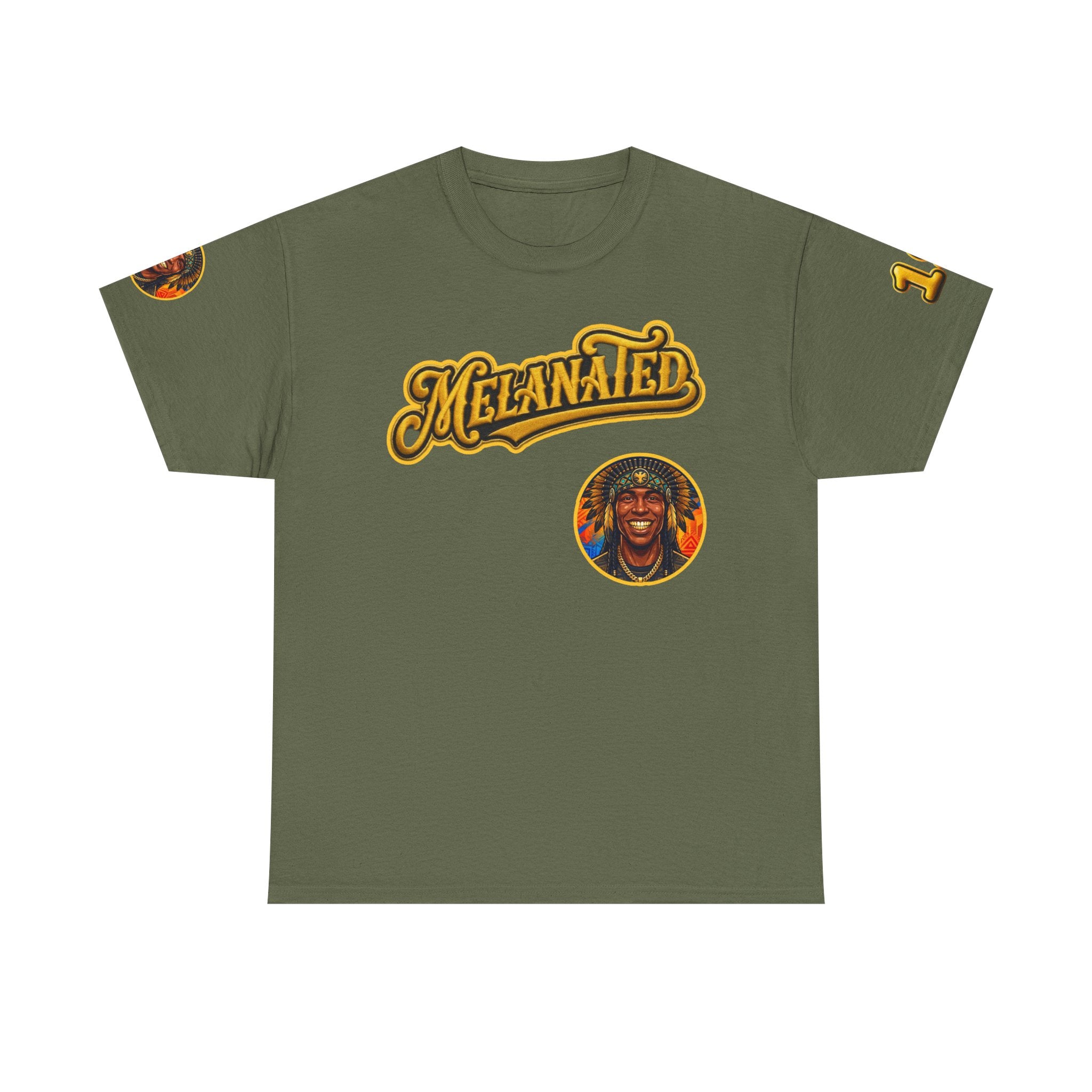 Melanated 19 Graphic Tee — Retro Script Logo & Gold Number Baseball Shirt