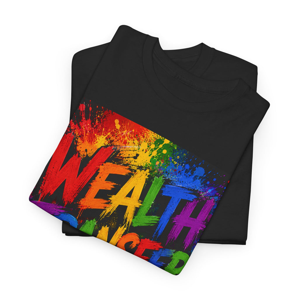 Wealth Transfer T-Shirt — Rainbow Graffiti Design (Back Fist Emblem)