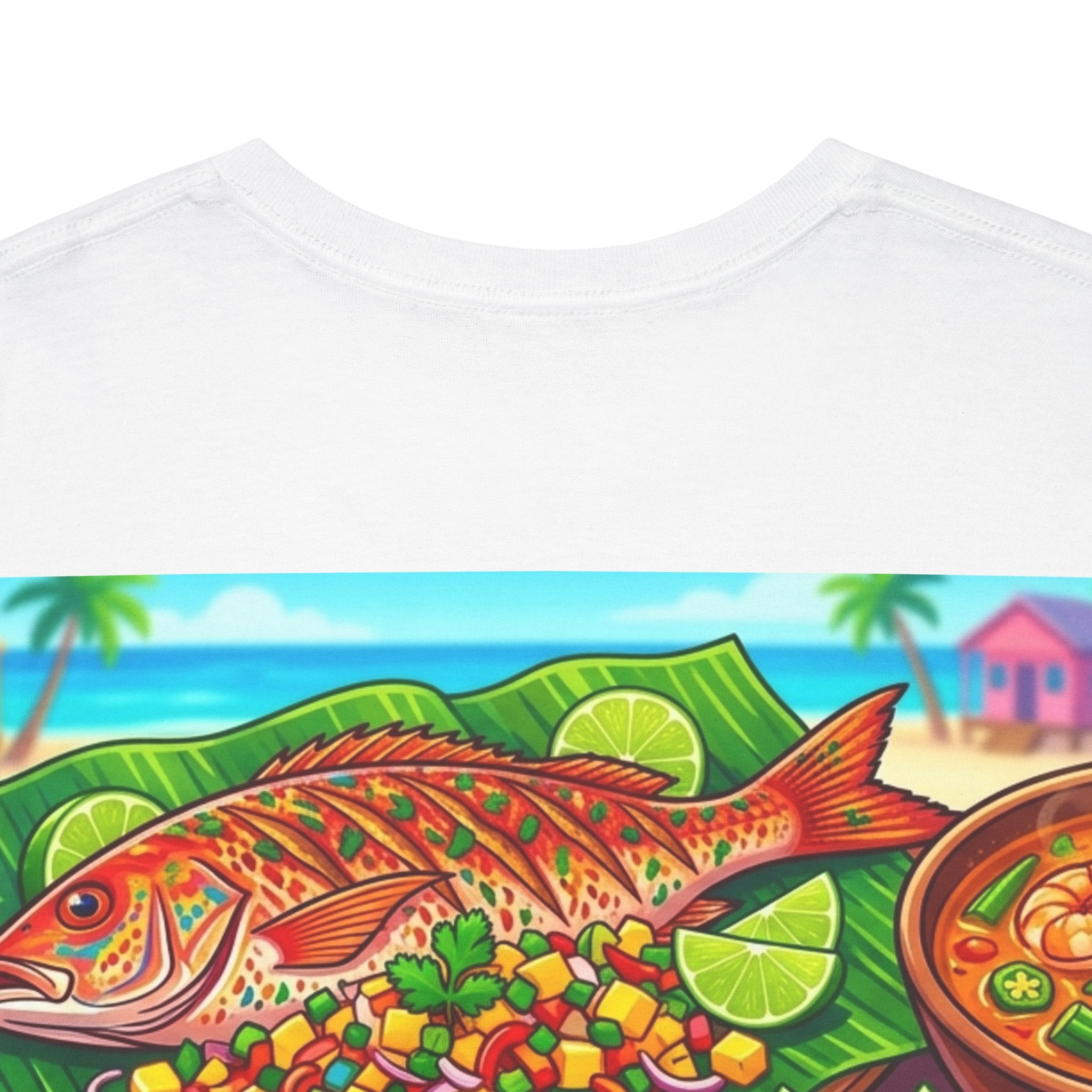 Caribbean BBQ & Seafood Tee — “Seymour’s” Vibrant Island Food Graphic T-Shirt