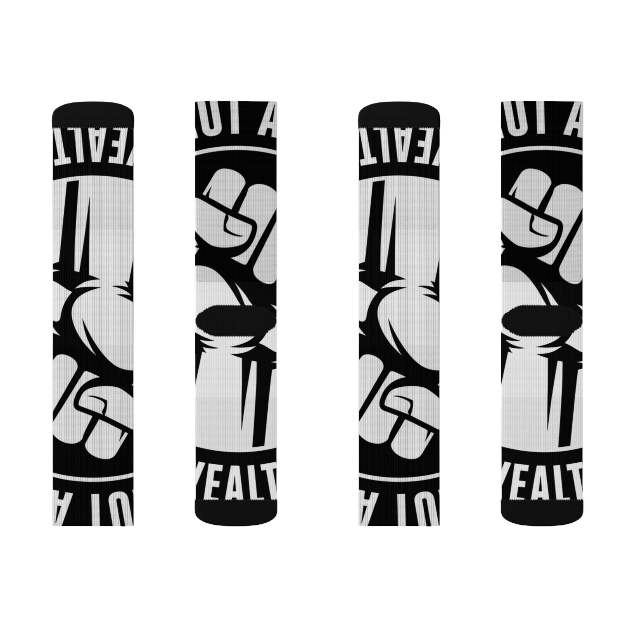 Black & White Fist Logo Sublimation Socks — Bold Streetwear Crew Socks
